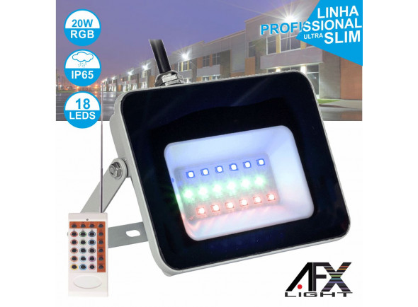 Afx Light   Foco LED 20W 220v C/Comando RGB IP65